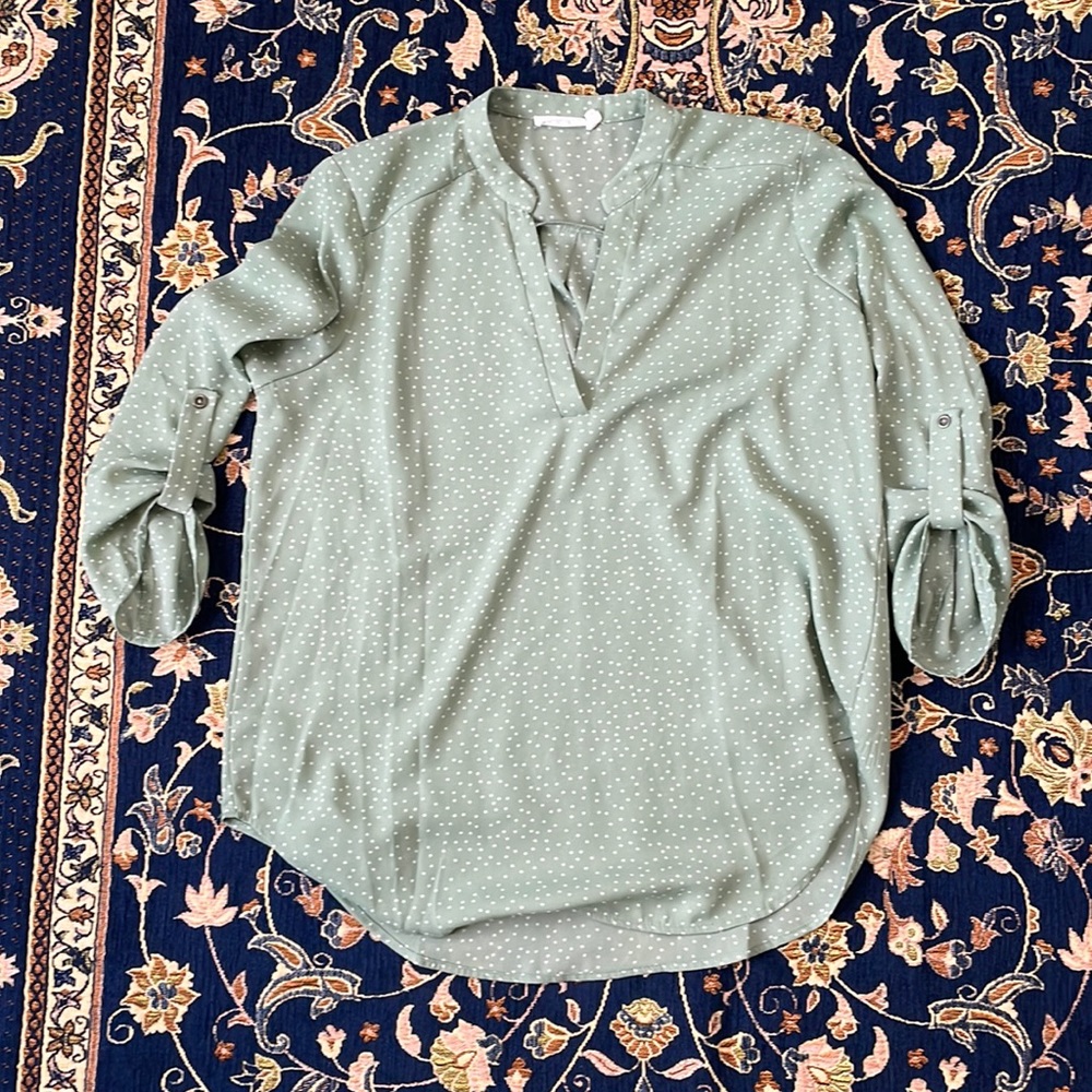 LUSH sea foam green polka dot blouse